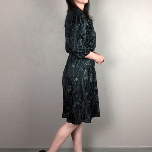 Vintage 1960s Black and Silver Cowl Neck Dress - Picture 4 of 9